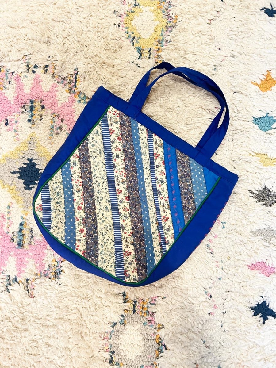 vintage handmade quilt floral tote bag - good market thrift store