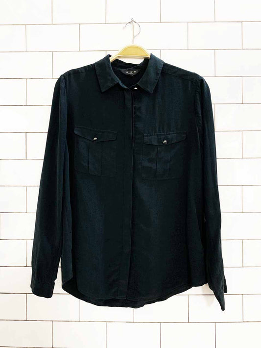 ted baker 100% silk full button blouse