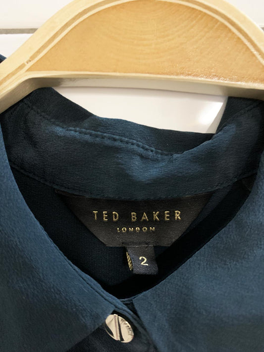 ted baker 100% silk full button blouse