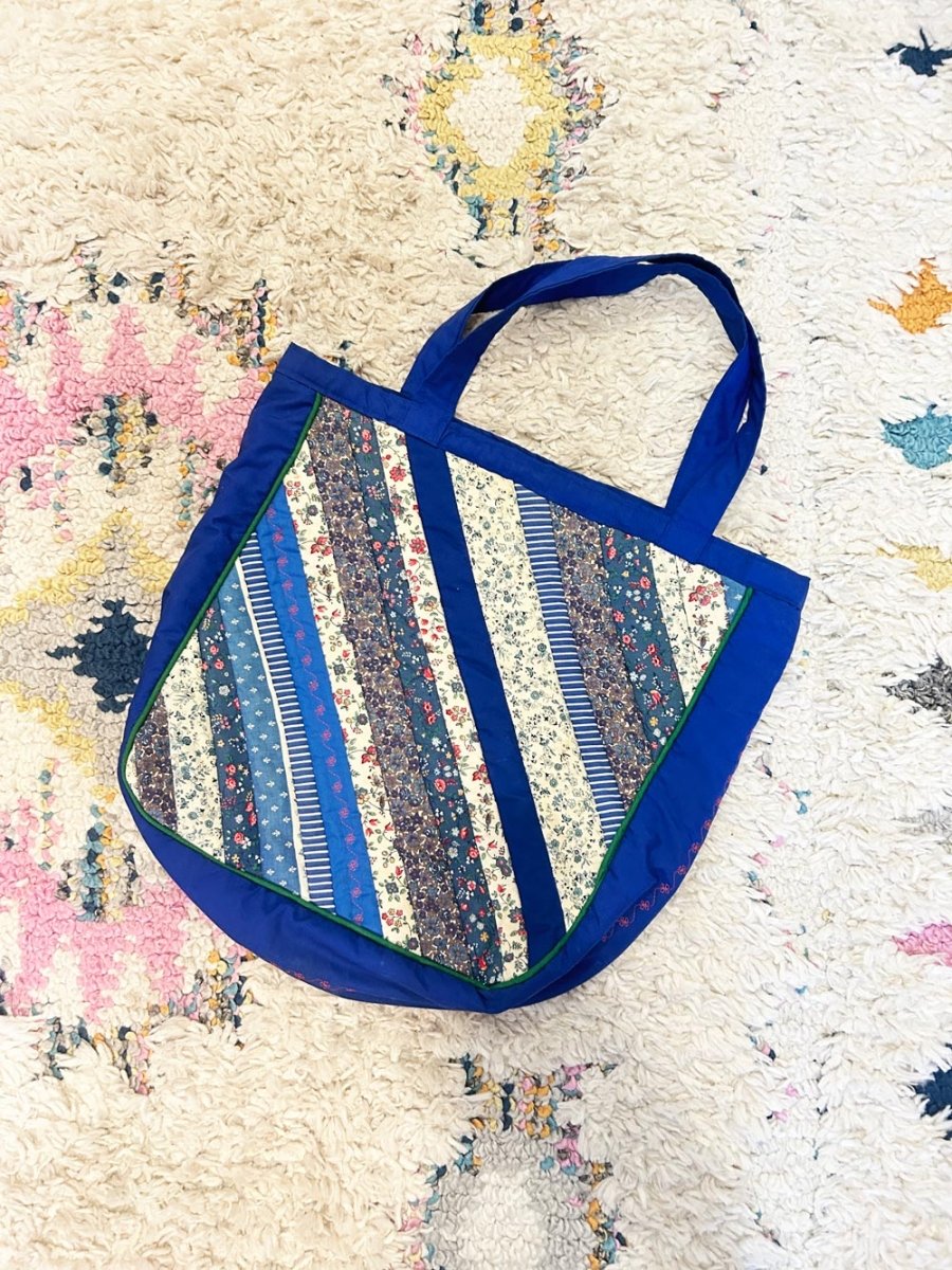 vintage handmade quilt floral tote bag - good market thrift store