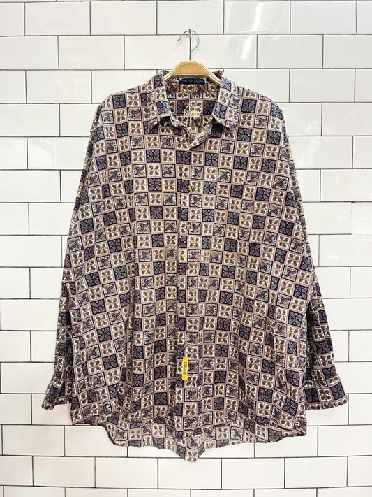vintage 90s bd baggies oversized paisley checkerboard shirt - good market thrift store