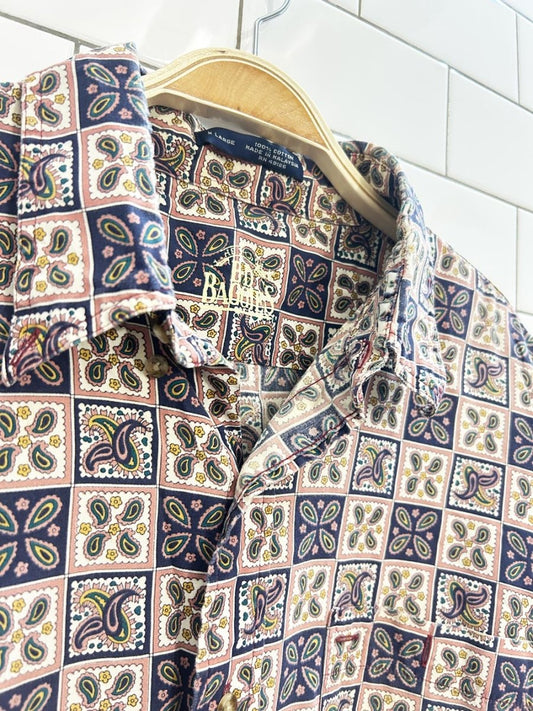 vintage 90s bd baggies oversized paisley checkerboard shirt - good market thrift store