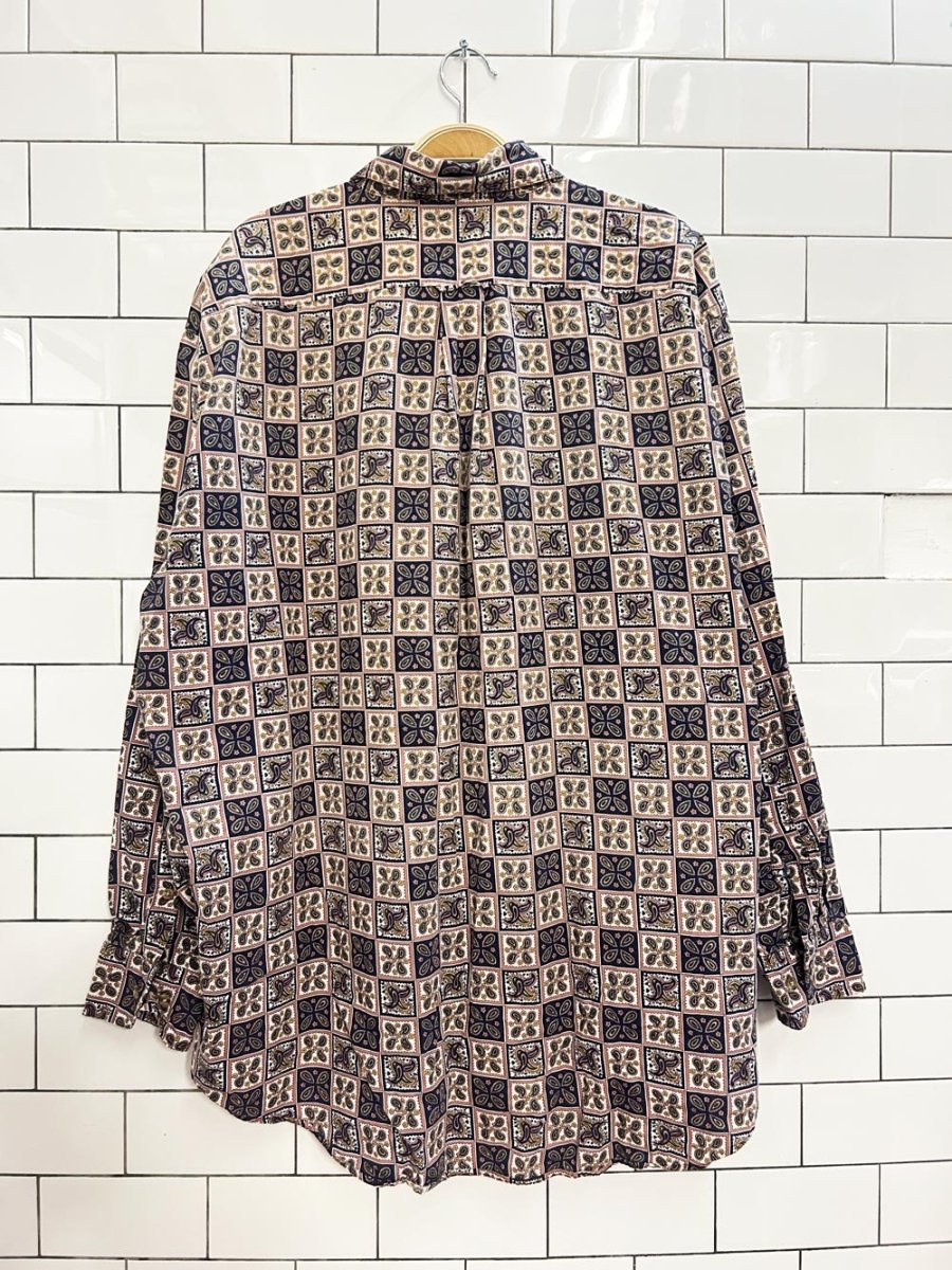vintage 90s bd baggies oversized paisley checkerboard shirt - good market thrift store