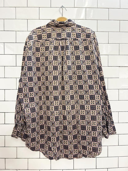 vintage 90s bd baggies oversized paisley checkerboard shirt - good market thrift store
