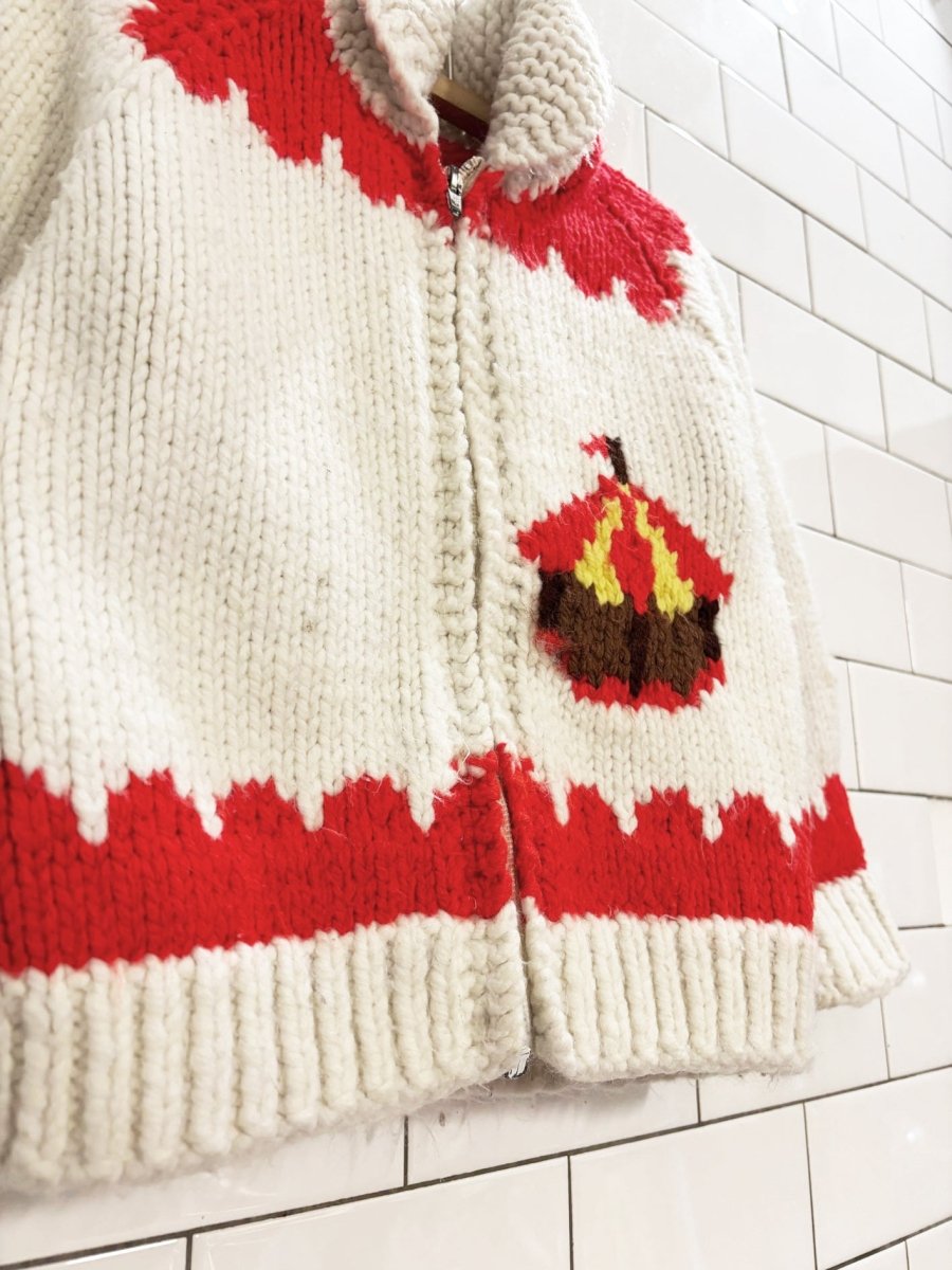 vintage 70s 100% wool carnival knit cowichan sweater - good market thrift store