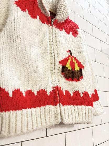 vintage 70s 100% wool carnival knit cowichan sweater - good market thrift store