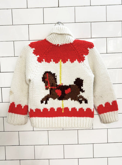 vintage 70s 100% wool carnival knit cowichan sweater - good market thrift store
