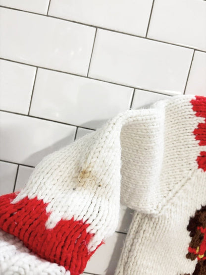 vintage 70s 100% wool carnival knit cowichan sweater - good market thrift store