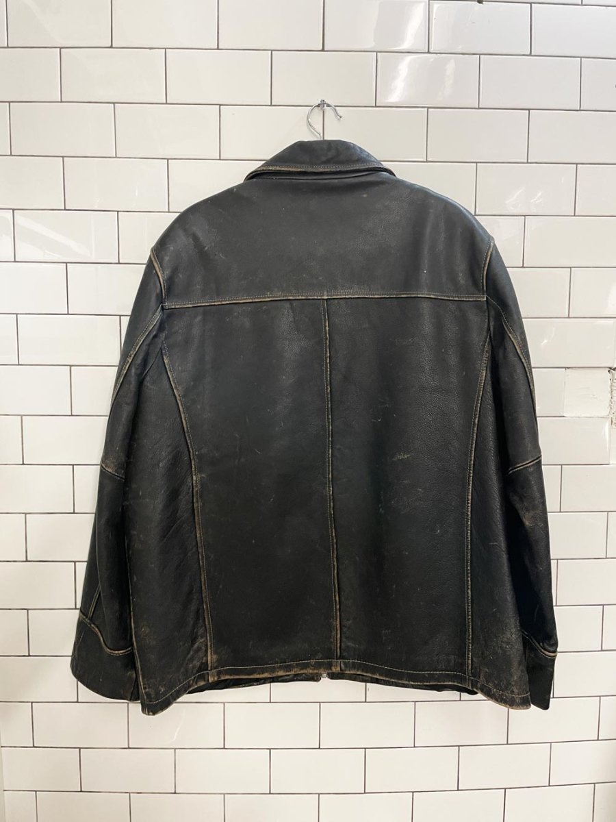 vintage 00s danier minimal heavy leather zip jacket - good market thrift store