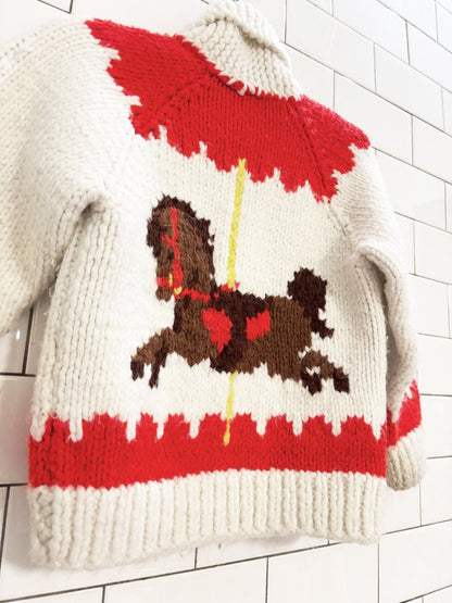 vintage 70s 100% wool carnival knit cowichan sweater - good market thrift store