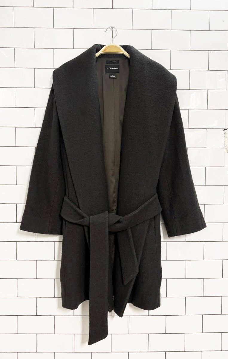 club monaco 100% wool belted wrap coat | italian wool - good market thrift store