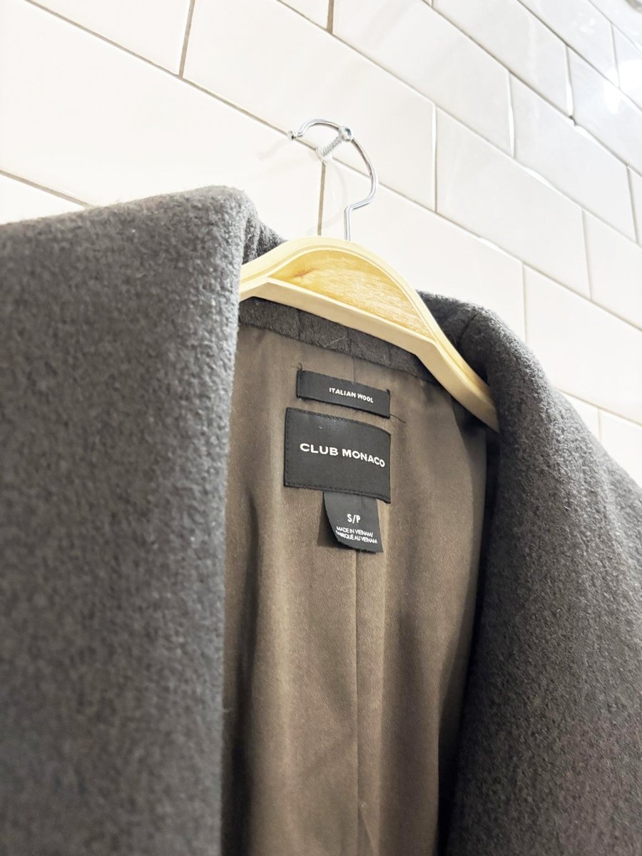 club monaco 100% wool belted wrap coat | italian wool - good market thrift store