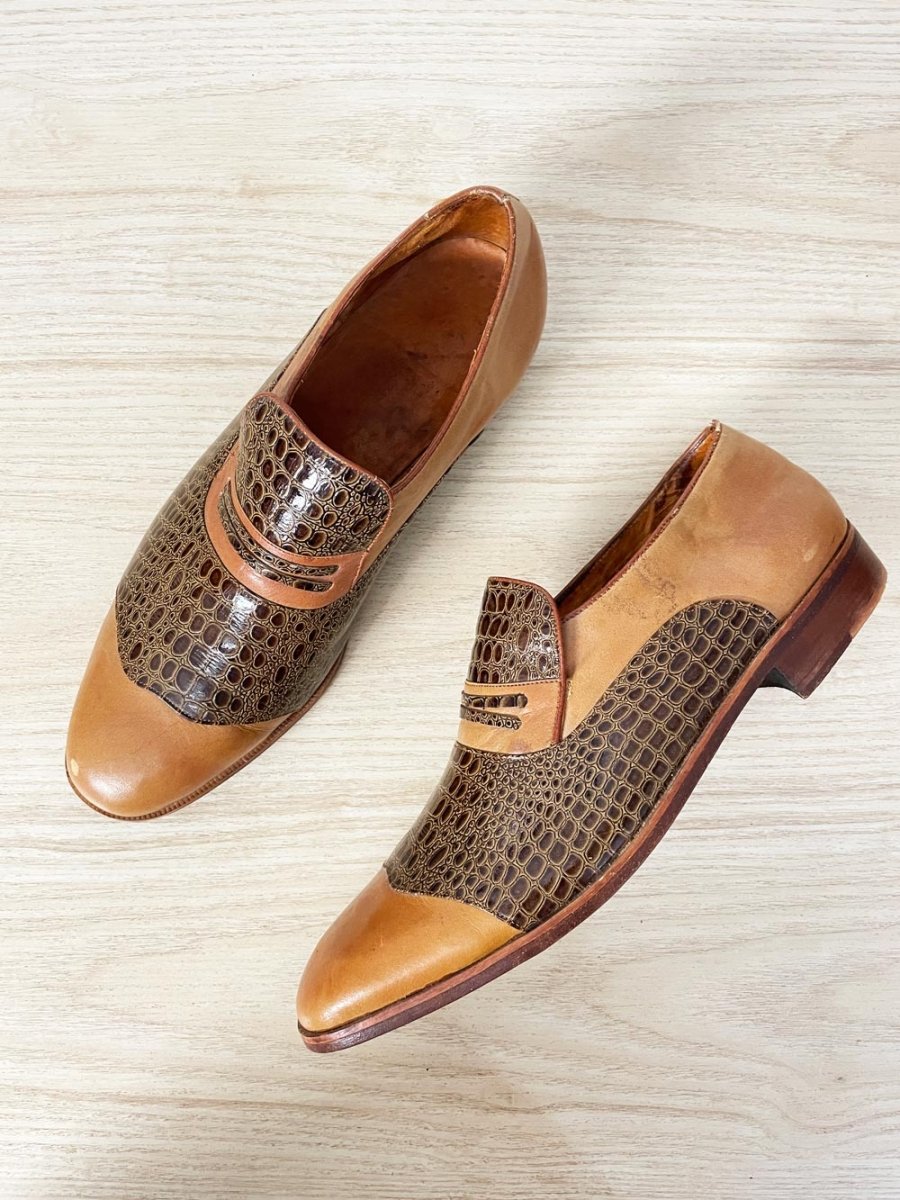 vintage handmade by EG snakeskin leather loafers - good market thrift store