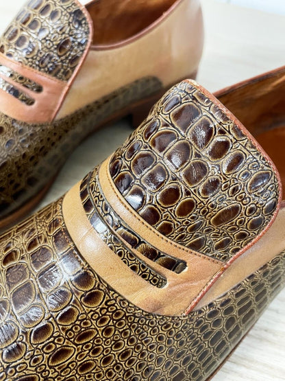 vintage handmade by EG snakeskin leather loafers - good market thrift store