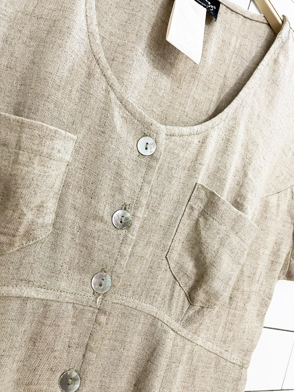 vintage 90s all the jazz linen-blend full button short sleeve maxi dress
