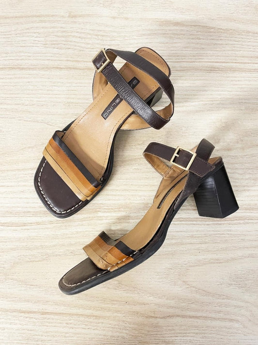 vintage 00s bandolino exit leather buttercup heeled sandals | made in Brazil - good market thrift store