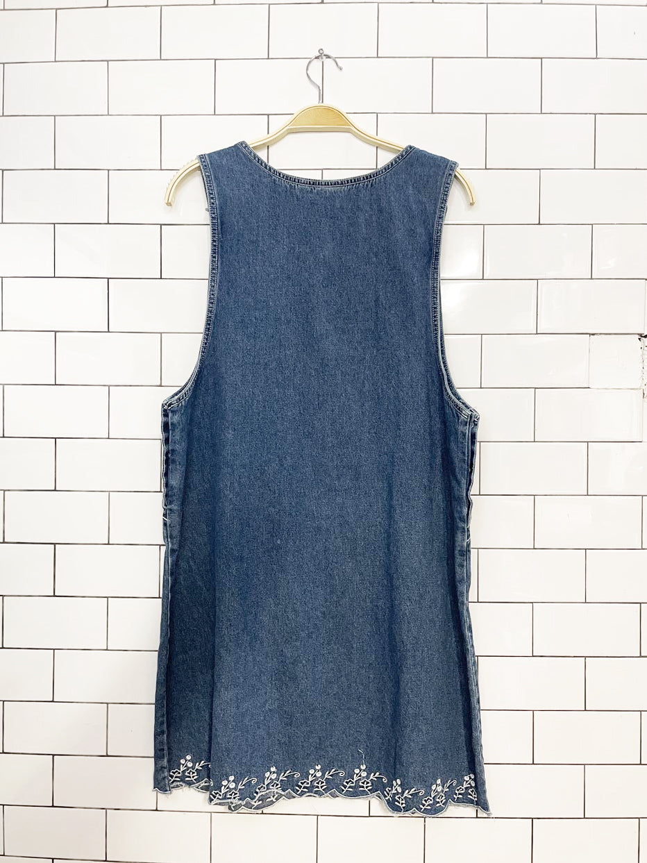 vintage 90s stressed out embroidered denim mini dress