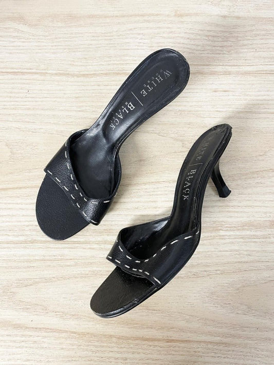y2k white house black market leather contrast stitch heeled sandals - good market thrift store