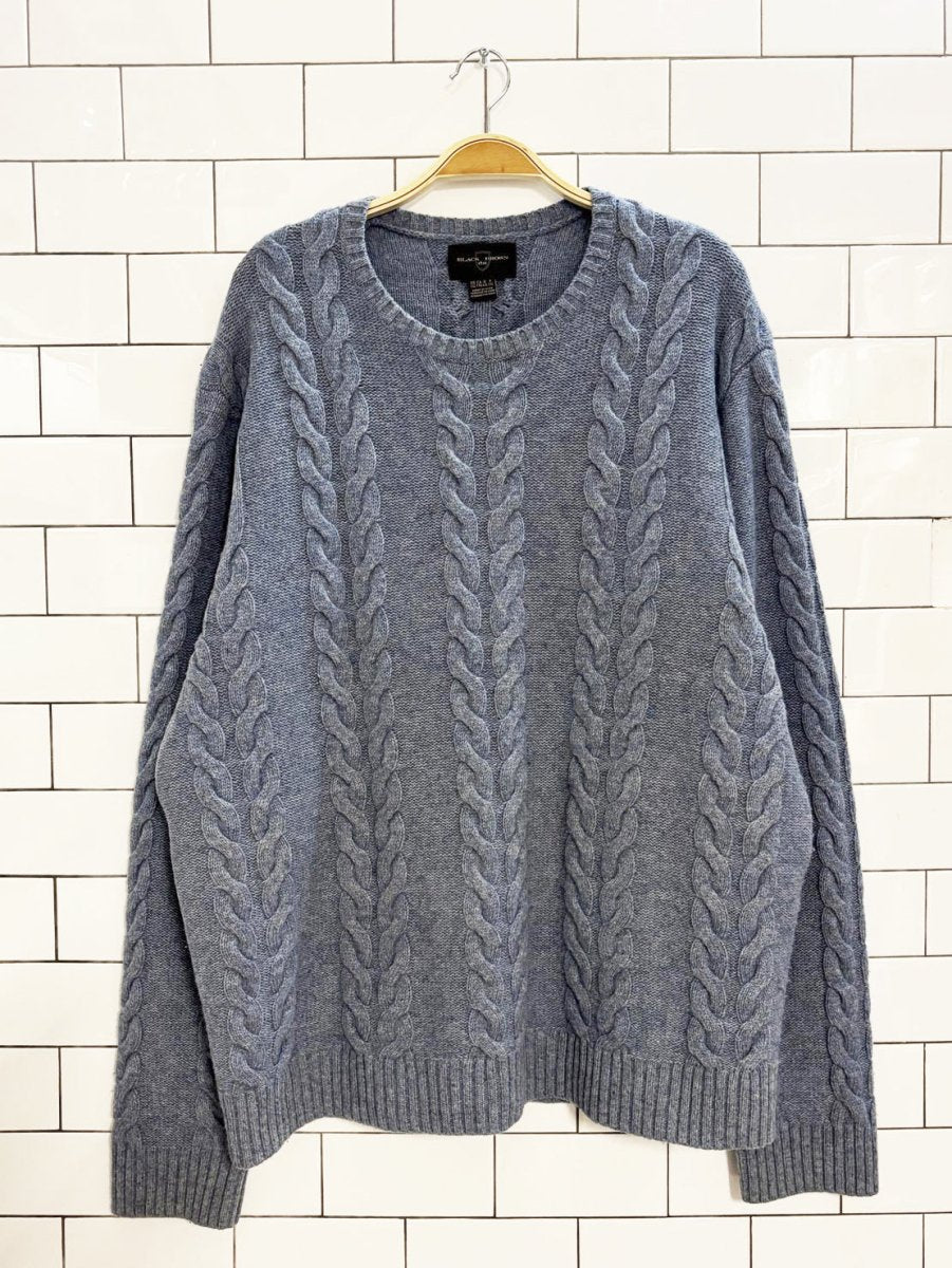 black brown 100% lambswool cable knit sweater - good market thrift store