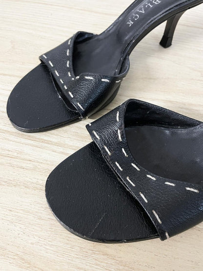 y2k white house black market leather contrast stitch heeled sandals - good market thrift store