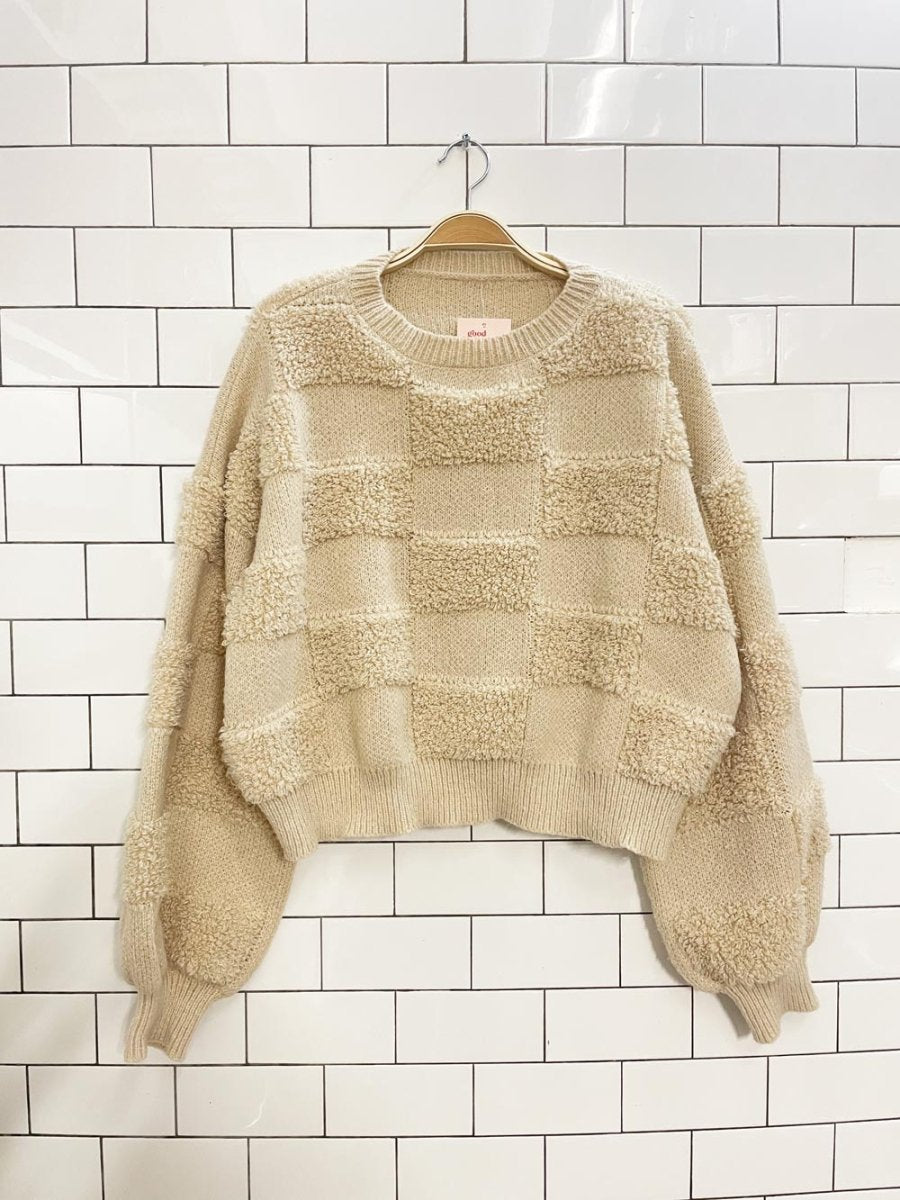 shein cozy loopknit check boxy sweater - good market thrift store