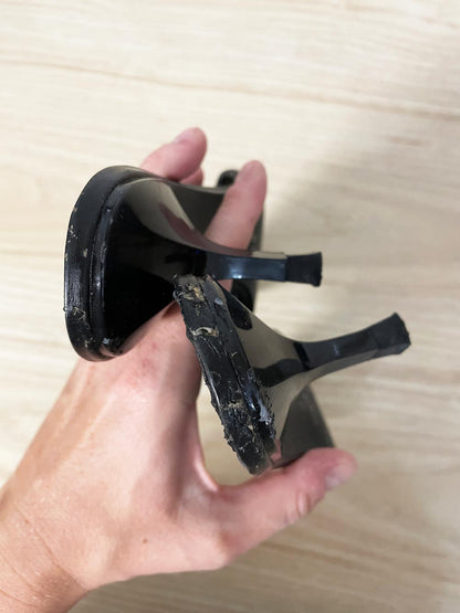 y2k white house black market leather contrast stitch heeled sandals - good market thrift store