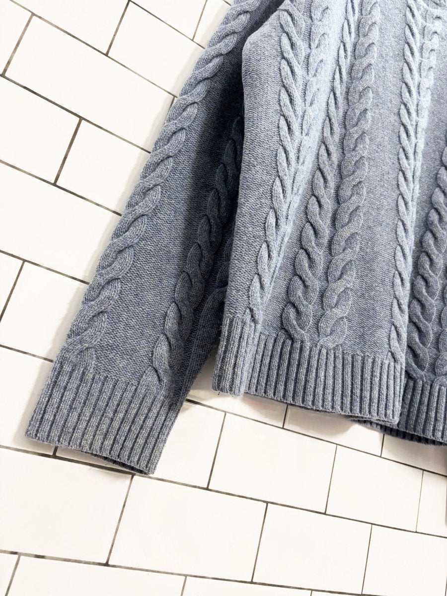 black brown 100% lambswool cable knit sweater - good market thrift store