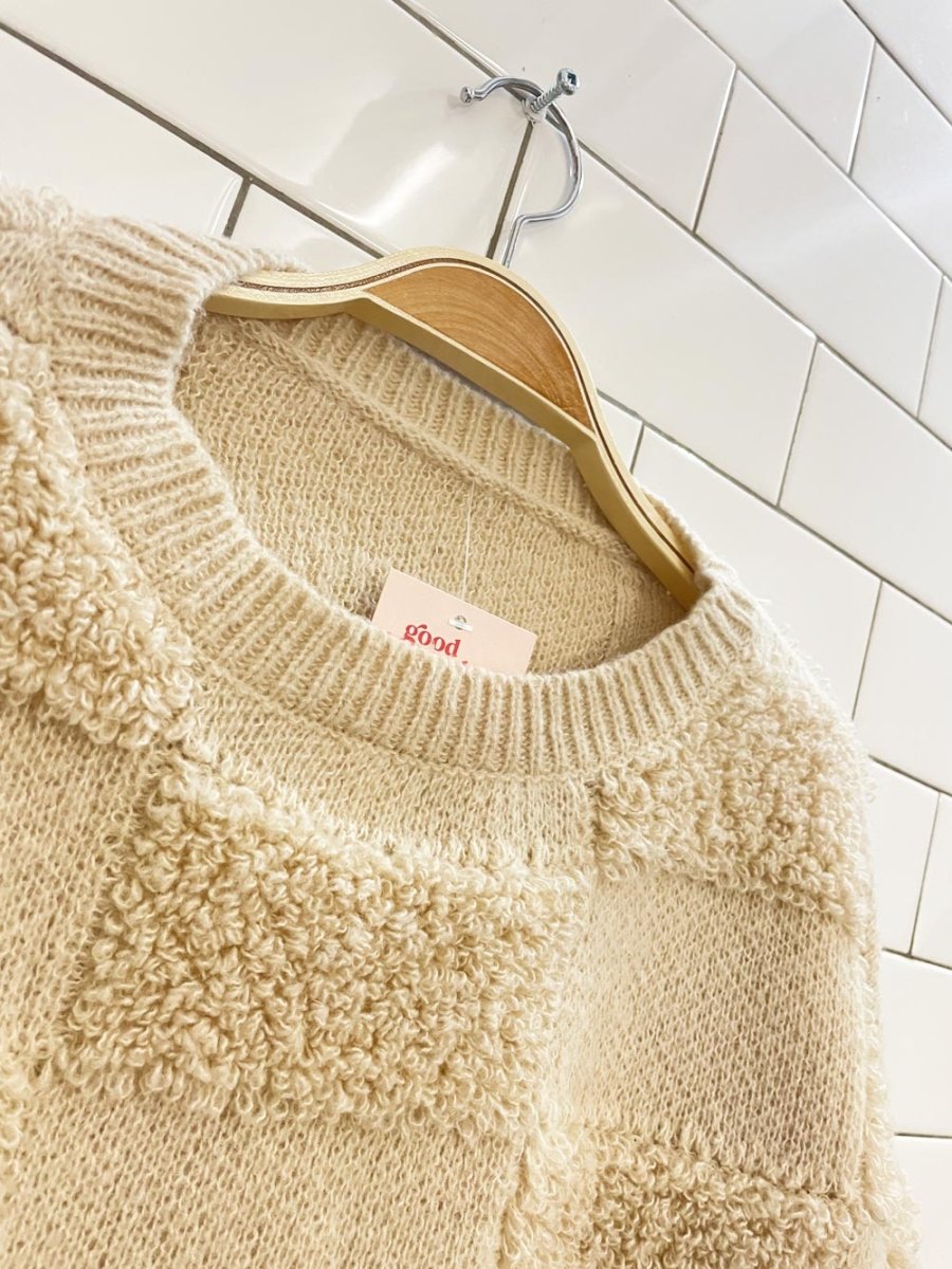 shein cozy loopknit check boxy sweater - good market thrift store