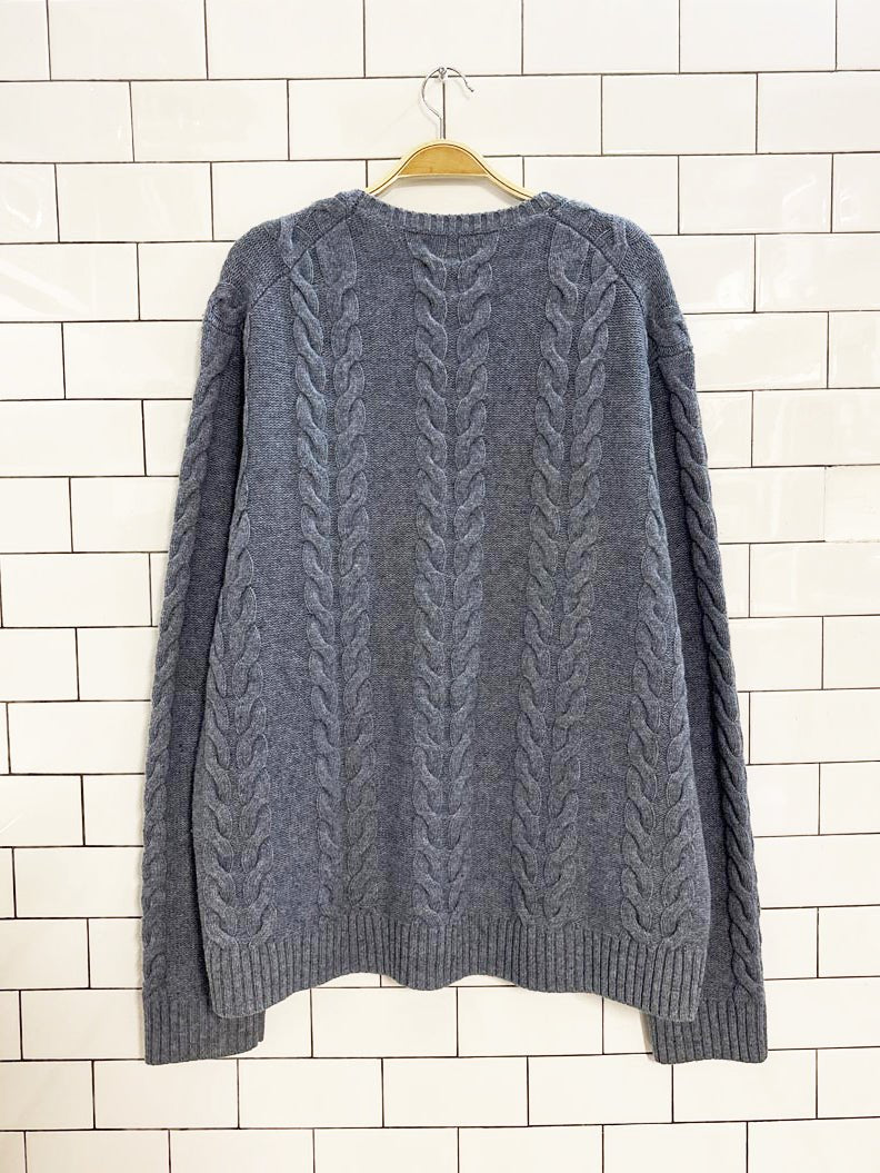 black brown 100% lambswool cable knit sweater - good market thrift store