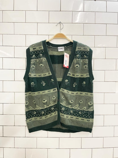 vintage 90s koret green flowers knit vest - good market thrift store