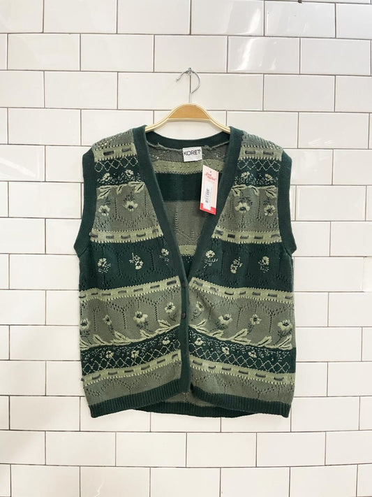 vintage 90s koret green flowers knit vest - good market thrift store
