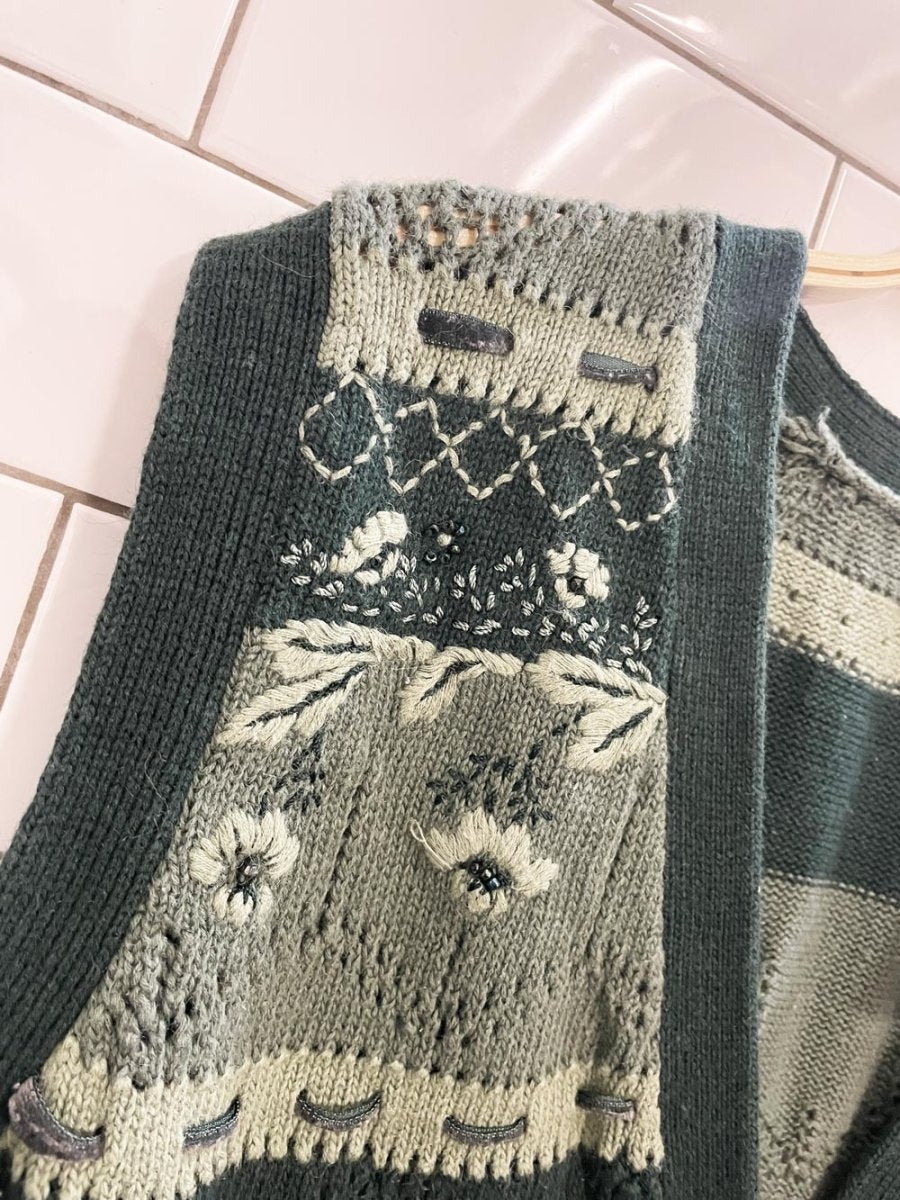 vintage 90s koret green flowers knit vest - good market thrift store