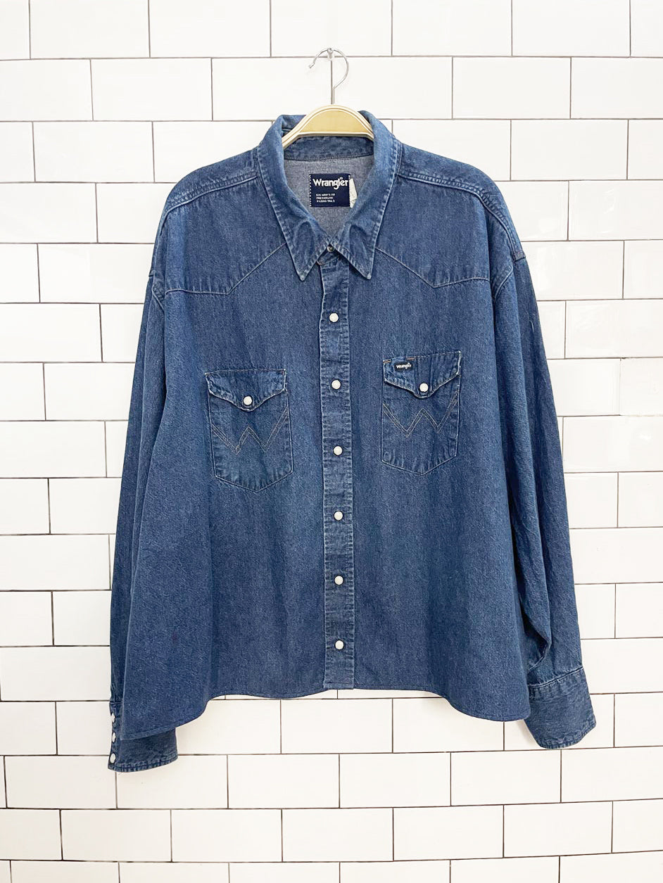 vintage wrangler relaxed western denim full button shirt | big mans fit | rework