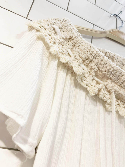 ocean drive crochet trim off shoulder boho top