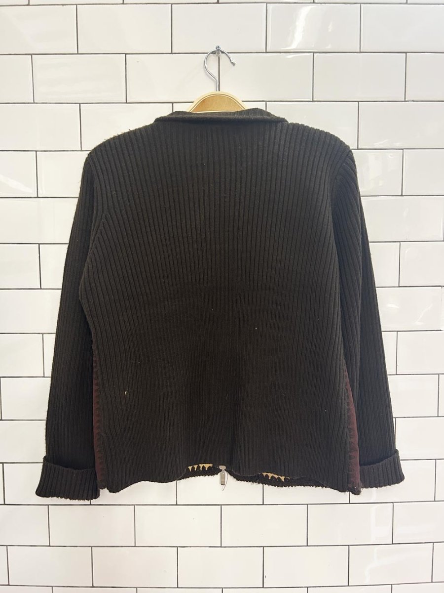 vintage 00s laura boho suede crochet patch zip sweater - good market thrift store