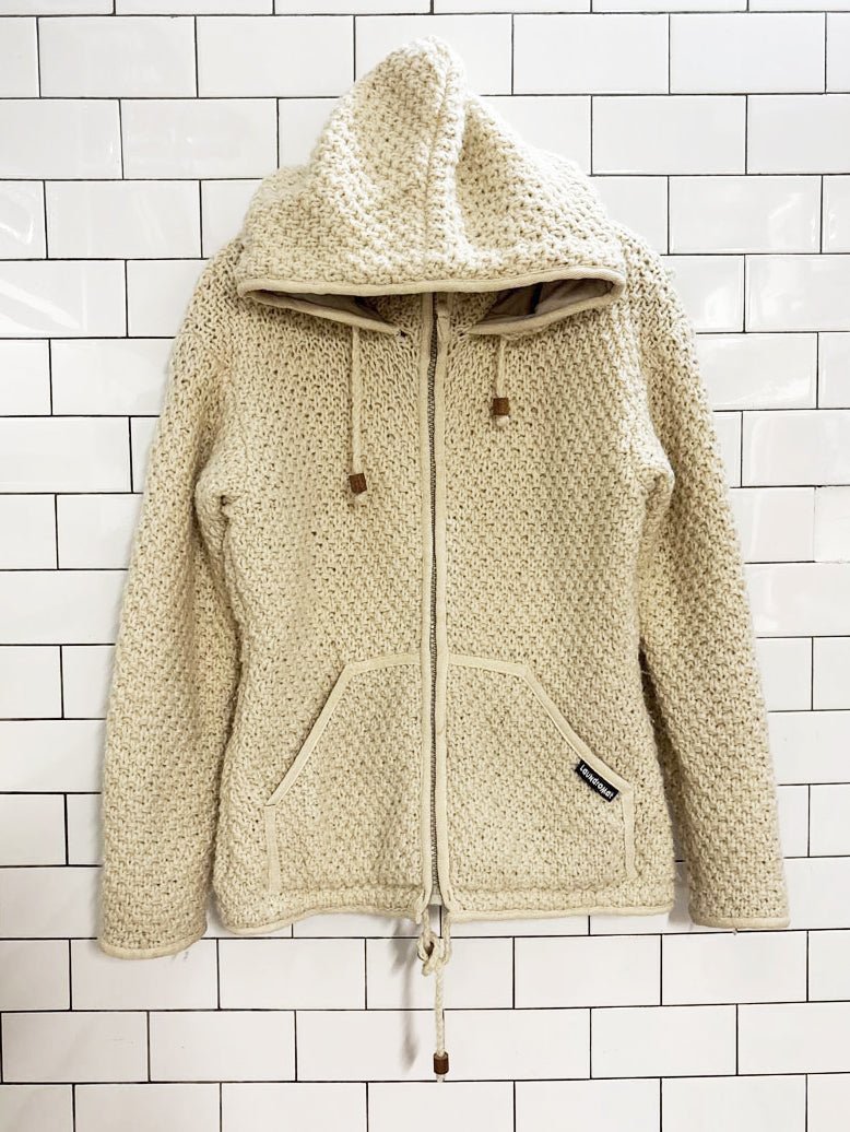 vintage 90s laundromat 100% wool knit hooded sweater jacket - good market thrift store