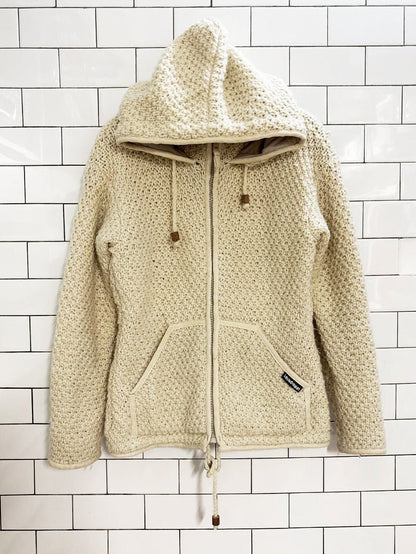 vintage 90s laundromat 100% wool knit hooded sweater jacket - good market thrift store