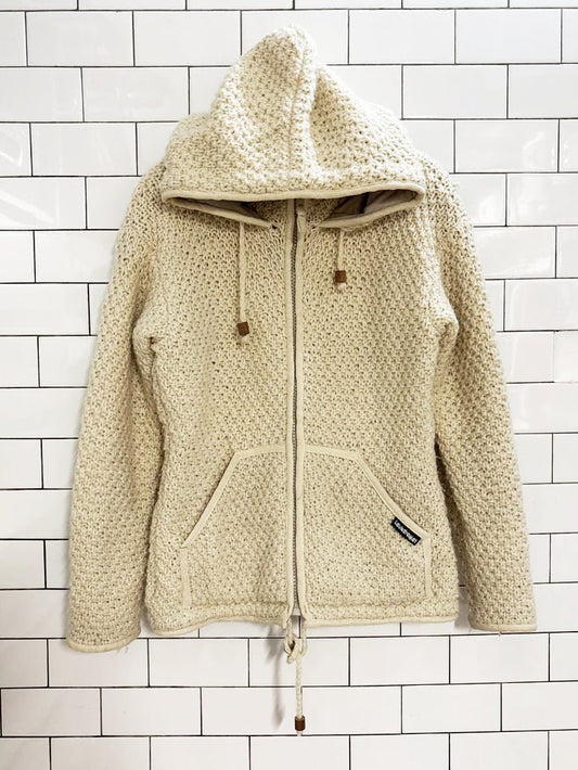 vintage 90s laundromat 100% wool knit hooded sweater jacket - good market thrift store