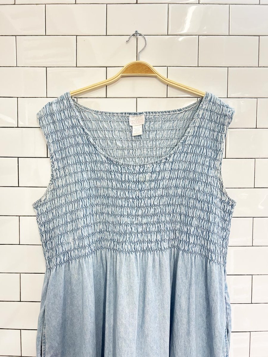 vintage 90s moda intl smocked denim maxi dress - good market thrift store