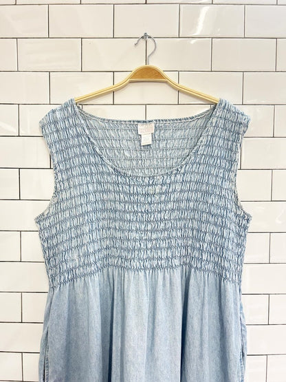 vintage 90s moda intl smocked denim maxi dress - good market thrift store