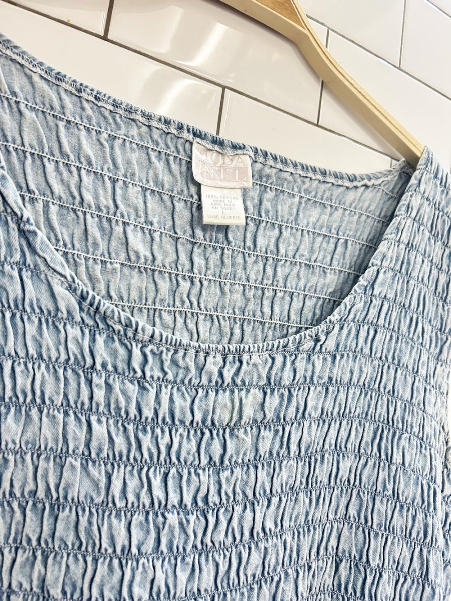 vintage 90s moda intl smocked denim maxi dress - good market thrift store