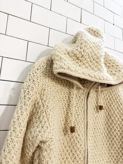 vintage 90s laundromat 100% wool knit hooded sweater jacket - good market thrift store