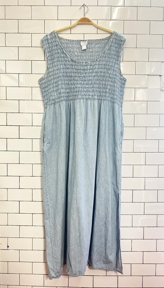 vintage 90s moda intl smocked denim maxi dress - good market thrift store