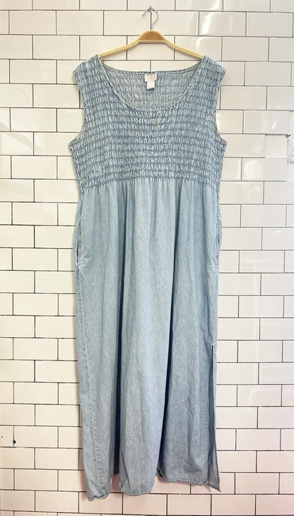 vintage 90s moda intl smocked denim maxi dress - good market thrift store