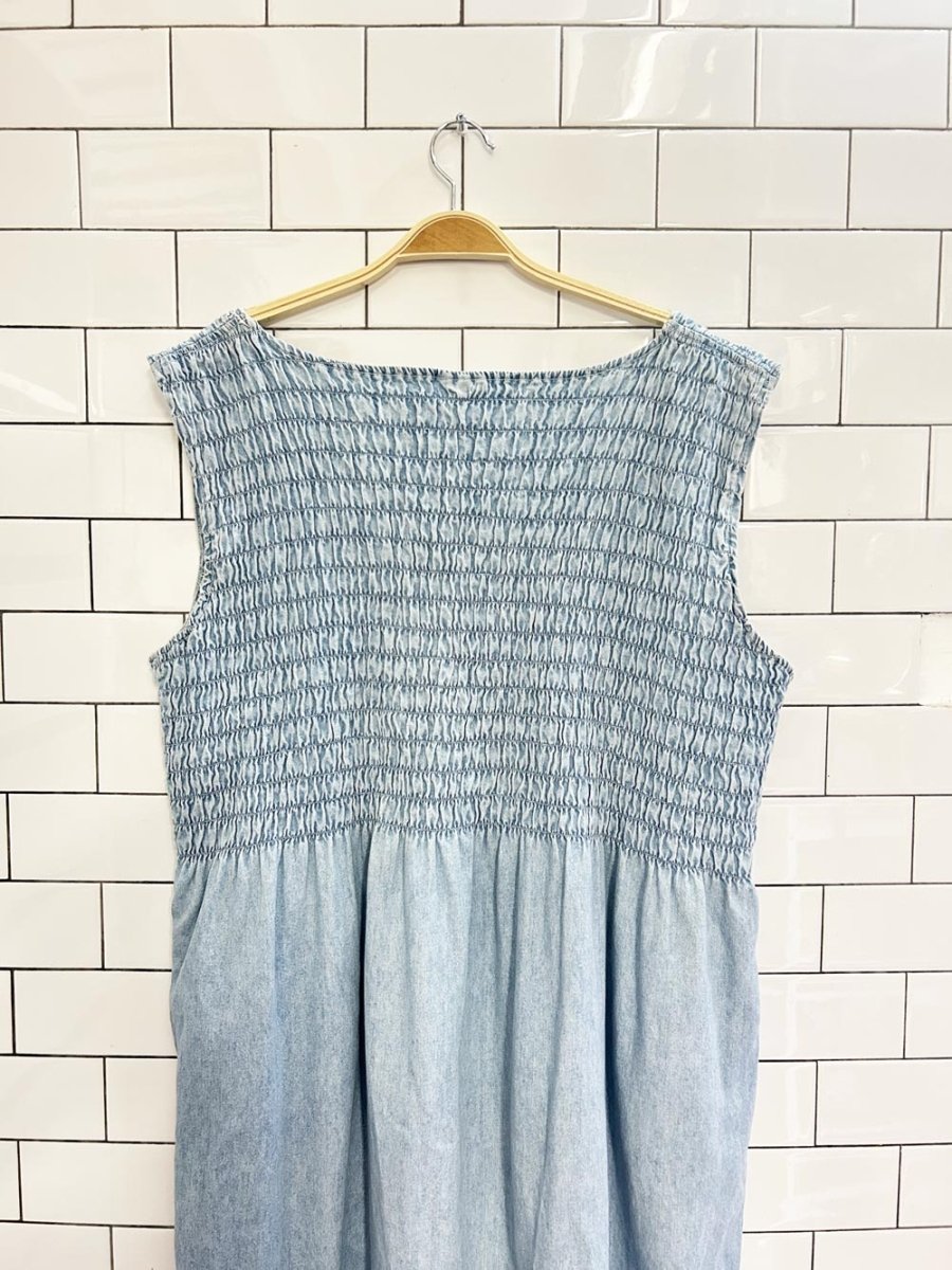 vintage 90s moda intl smocked denim maxi dress - good market thrift store
