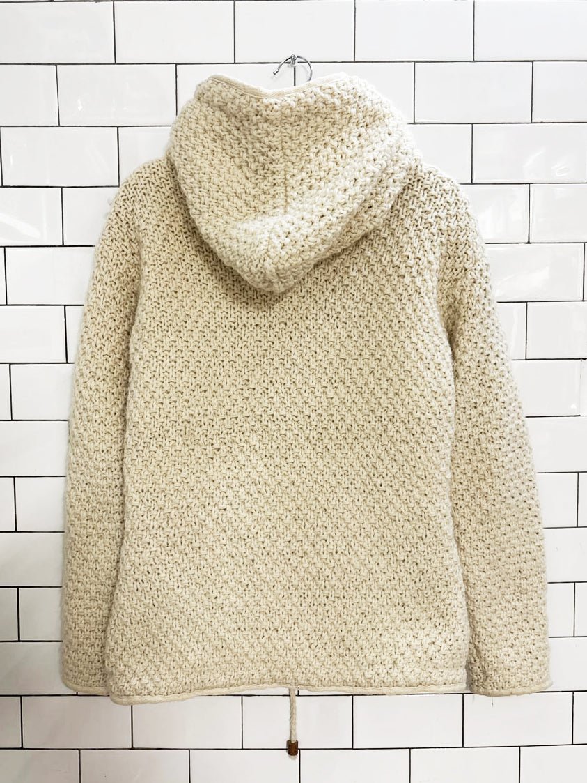 vintage 90s laundromat 100% wool knit hooded sweater jacket - good market thrift store