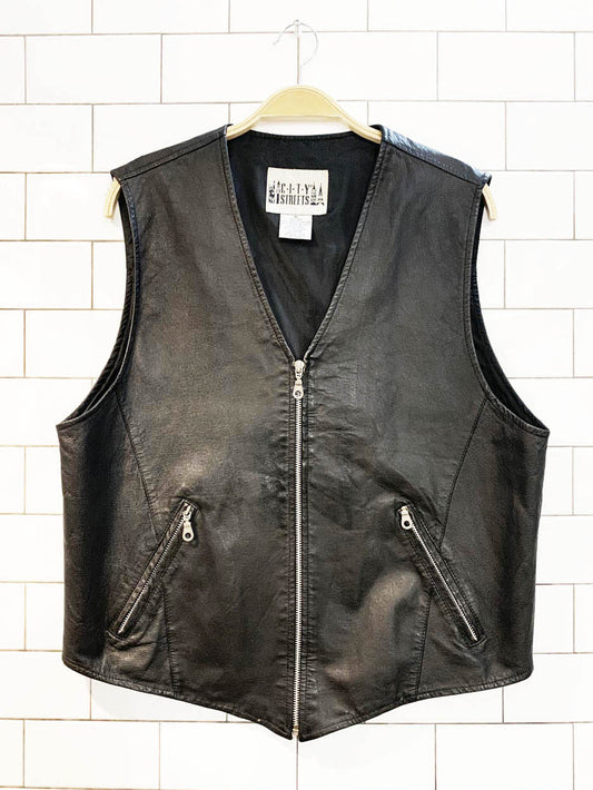 vintage 90s city streets leather full zip vest top