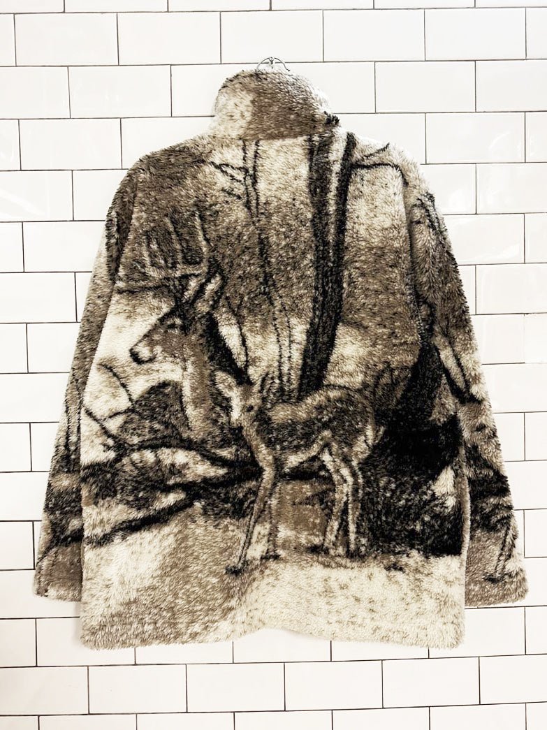vintage 90s deer all over print fleece jacket - good market thrift store