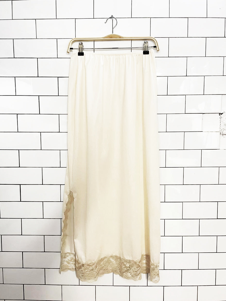 vintage van roalte lace side slit maxi slip skirt | made in usa