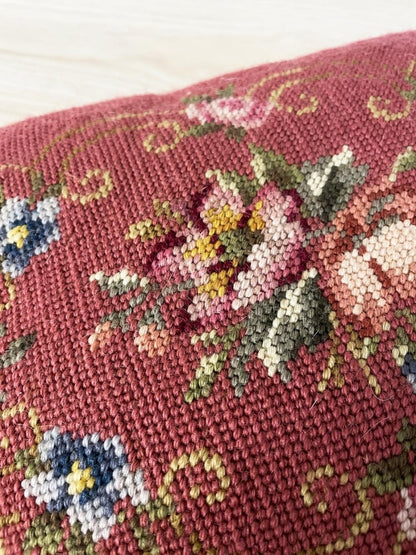 vintage needlepoint retro floral pillow - good market thrift store